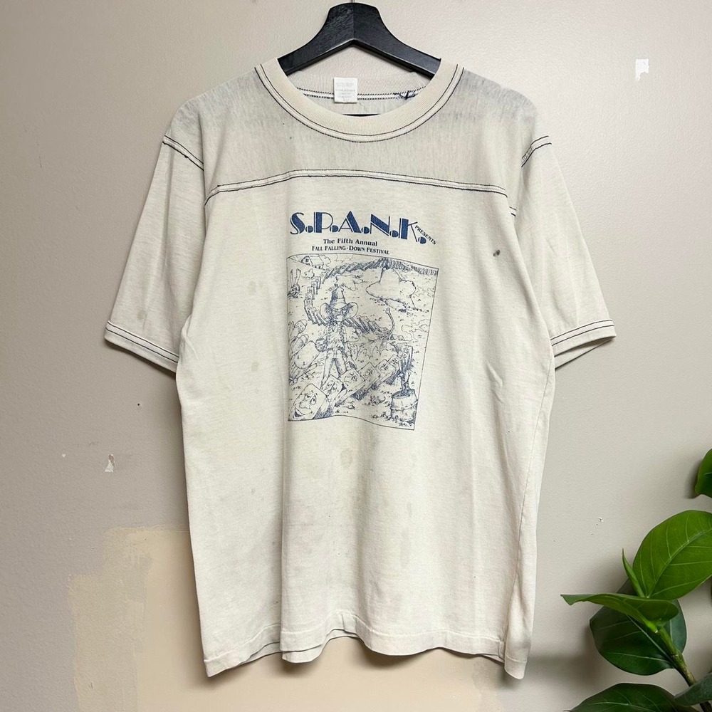 Vintage 70s 80s SPANK Western Cowboy Single Stitch Raglan Shirt Cream Large